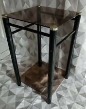 vintage ancienne table sellette bout de canapé  métal plateaux verre fumé  