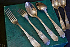 12 fourchettes et 12 cuillères de table métal argenté boulenger empire palmettes