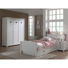 Pack - Lit Enfant, Chevet, Tiroir & Armoire "Amori" Blanc