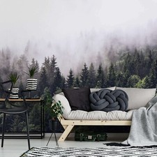 Brouillard Forêt Papier Peint pour Adulte Unisexe Chambre 3.8x2.6m Photo Mural
