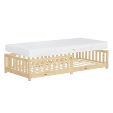 Lit au sol enfant 90x200 cm + matelas H16cm sommier antichute pin massif naturel