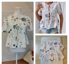 Blouse A Noeuds Blanche A Fleurs Multicolores Femme Taille S, 36 ?