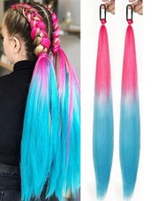 2X Extension Bleu Et Rose Rajout Synthétique Cheveux A Tressée Long 70cm