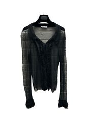 Thierry Mugler Black Ruffled Mesh Nylon Shirt Size S