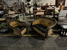 A 095 Salon ancien en rotin Canapé 2 places + Fauteuil Lire La Description Svp