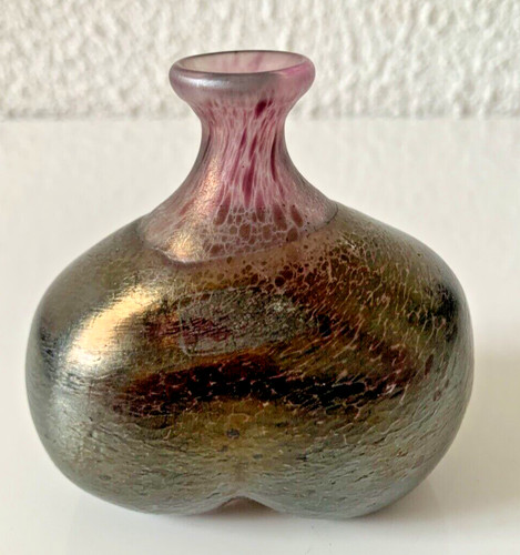 Vase verre irisé - verre, signé