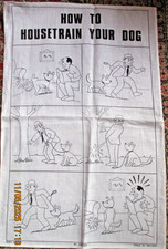 Torchon vintage neuf, pur lin irlandais -BD LE CHIEN ET LA PROPRETE -75 x 47 cm