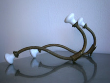 Paire Patères c-1900 Laiton Porcelaine Porte manteau mural déco Ancien