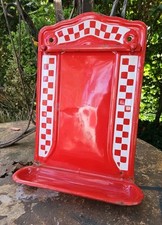 Ancien porte ustensiles de cuisine tôle émaillée rouge damier blanc Lustucru XXE
