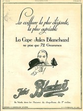 Publicité ancienne la cape chapeau de Jules Blanchard issue du magazine de 1924