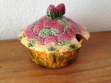 Ancien confiturier pot boite  Sarreguemines barbotine décor aux fraises 8avril