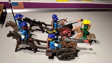 WA PLAYMOBIL 2 x CHARIOT CHARETTE PORTE CANON SOLDAT NORDISTE WESTERN USA CUSTOM