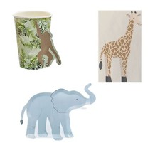 Lot Kit Pack Anniversaire JUNGLE ass éléphant, gobelet singe, serv girafe