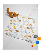 Doudou Plat/Mouchoir Lange Carré Dinosaure Marron Bleu Jaune Orchestra Prémaman