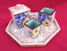 French Art Deco Enameled Ceramic Tobacco Set Louis Dage Signed