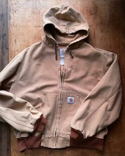 Vtg Carhartt Jacket J03 Tan Brown Camel FADED Canvas Hood Active Duck Detroit
