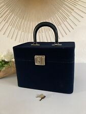 1124⚜️ Ancienne Malette Vanity Valise de Toilette Bleue Marine en Tissu Vintage