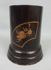 Antique Japanese Lacquer Black & Gold Wood Brush Pot Bitong Bamboo c1900