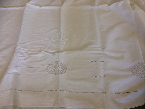 Ancien drap lin coton - ancien, brodé