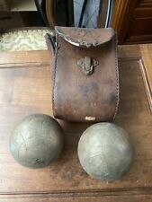 Ancien Boules De Petanque Lyonnaise Avec Sacoche Cuir Initiales Jeu Vintage