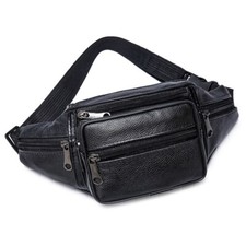 Sac banane cuir unisexe Homme Femme Voyage Randonnée Sport Noir