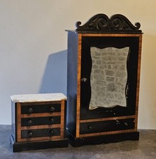 armoire vitrée + commode - meuble pour poupée ancienne ( circa 1950 ,  France )
