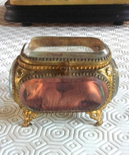 ANCIENNE Petite  Boîte Coffret à Bijoux en Laiton et Verre Biseauté Napoléon III