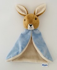 5843🌟🐰Doudou Plat Mouchoir Picot 2 Lapin Marron beige Bleu