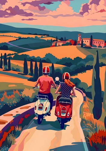 Affiche poster vespa couple - affiche,