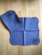 LOT 12 SERVIETTES DE TABLE EN 100% LIN BRODÉ À LA MAIN LINGE ANCIEN TEINTÉ BLEU