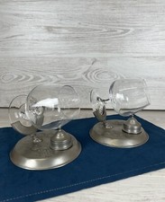 ? 2 Verres À cognac Sur Support En Étain Avec Bougie Chauffe Plat Art Français