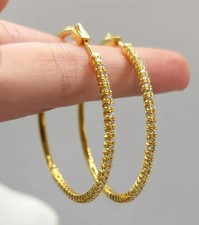 Coupe Ronde Imitation Diamant Femmes Huggie Créole Boucles 14k or Jaune Plaqué