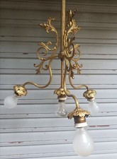 Ancien lustre XIXe S. 4 feux en bronze doré Napoléon III - état de marche