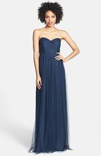 NWT JENNY YOO 'Annabelle' Convertible Tulle Column GOWN SIZE 2 $260 NAVY 