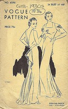 Patron De Couture VOGUE Années 1930 B34 Robe (1834)