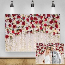 3x2.5m Roses Mur Photographie Toile de Fond Rouge Fleurs Blanches Fond pour A...