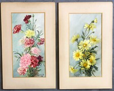 PAIRE TABLEAUX  AQUARELLES FLEURS - SIGNEES LAVAUX 1909