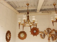 1950' Paire Lustres Bronze et Laiton Avec Flèche Arbus ou Maison Jansen 6 Lampes