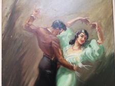 Tableau grande huile sur panneau  Andalouse Flamenco signature a identifier