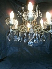 ANCIEN LUSTRE A PAMPILLES EN BRONZE 5 FEUX LUMIERE FRENCH ANTIQUE