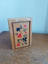 Ancien étui en bois pour jeux de cartes Avec Motif  avec couvercle coulissant
