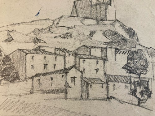 Beau dessin fusain village - fusain,