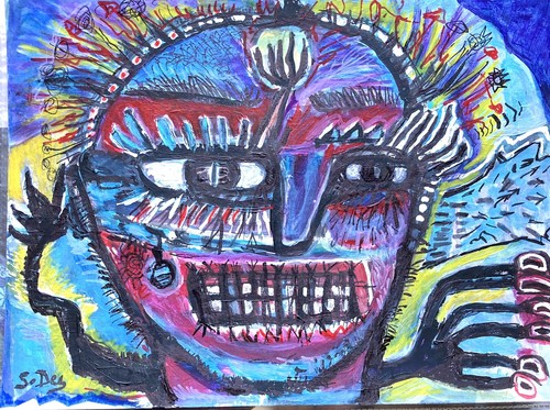 Tableau peinture totem afrique - peinture,