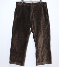 French 1930/40s Buckle Back Brown Thick Corduroy Work Chore Peasant Pants W38