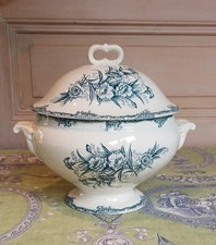 Ancienne Soupière L-G Terre de Fer Clairefontaine décor Oeillets