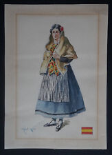 Dessin  Aquarelle  FOLKLORE ESPAGNOL   Signé ROBERT KUVEN