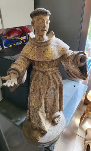 Statue moine ancien - ancien, bois