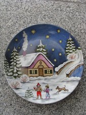 ASSIETTE MURALE HIVER PORCELAINE KAISER ENFANTS DANS LA NEIGE 19,5 cm