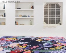 Jardin Floral Marine Haut & Bas Pile Moderne Touffeté à la Main 100% Laine Tapis