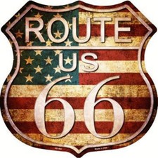 PLAQUE DECORATIVE- ROUTE 66 - DRAPEAU USA -DECO USA / BIKER